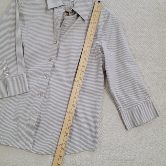 Kim Rogers Striped Button-Up Shirt Size Medium Tan 3/4 Sleeves - Picture 7 of 14